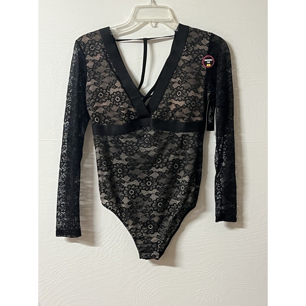 Rene Rofe Black City Of Angels Bodysuit Long Sleeve Sexy Size Small